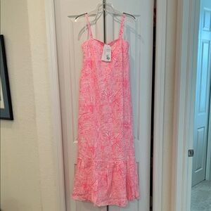 Lilly Pulitzer Pink and White Patterned Dress Rozalie linen maxi, Size 00